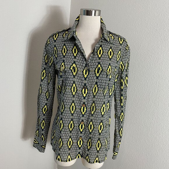 Tory Burch Tops - Tory Burch Womens 12 Geometric Print Button Up Shirt Long Sleeve Blouse Top